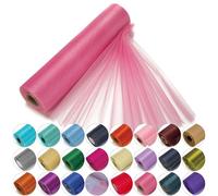 Trimming Shop Nieve Organza Fina Rollos Purpurina Tela para Boda Fiesta de Navidad Silla Cintos Caminos de Mesa Decoración 29cm X 25m - Rosa