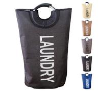 Trimming Shop Paquete de 2 cestas plegables de 40 litros con asas acolchadas, impermeables, plegables, cestas de lavandería independientes para dormitorio, baño, dormitorio, cuarto de lavado (negro)