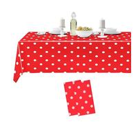 Trimming Shop Paquete de 2 manteles de plástico desechables con estampado de lunares rojos de 54 x 108 pulgadas, rectangulares, fáciles de limpiar, impermeables, para fiestas en interiores y