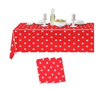 Trimming Shop Paquete de 3 manteles desechables de plástico rectangulares con lunares rojos para fiestas, picnic, Navidad, cumpleaños, decoración de baby shower, 54 x 108 pulgadas