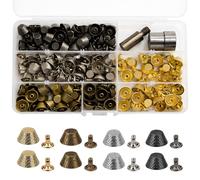 Trimming Shop Paquete de patas de bolsa de 14 mm con troquel y caja de almacenamiento, 100 tachuelas de metal para bolso y bolsos, remaches inferiores de bolsa para manualidades de cuero, fabricación