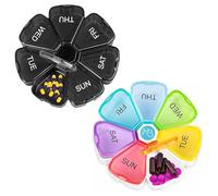 Trimming Shop Pastillero con forma de flor para 7 días, organizador semanal de tabletas de color arcoíris y negro, estuche portátil para medicinas, vitamina codificada por colores y pastillero con