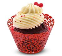 Trimming Shop Rojo Cupcake Envoltorio Papel Muffin Soporte Tazas, Pastel Vasos de Papel Encaje Corte Forro Horneado Taza, Mini Pastel Forros para Cumpleaños, Bodas, Eventos Especiales, 50pcs