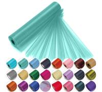 Trimming Shop Rollo de Organza con Purpurina Transparente para Nieve, 25 m x 29 cm para Bodas, Marco de Lazo para Silla, Camino de Mesa, de Navidad, decoración de Fiestas, Color Verde Aguamarina