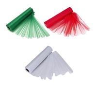 Trimming Shop Rollo de Organza Juego Navidad Invierno Happy Holidays Árbol de Navidad Decoración Hogar, Regalo, Regalos de Envolver Nieve Fino Tela (Rojo, Verde, Blanco, 25m X 29cm)