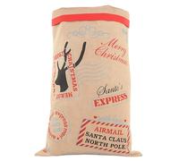 Trimming Shop Saco grande de Navidad de Papá Noel, 70 x 50 cm, bolsa de regalo clásica vintage de arpillera con cordón, impresión festiva, bolsa de regalo duradera y reutilizable, paquete de 100