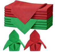 Trimming Shop Servilletas de tela rojas y verdes (paquete de 8) - 20 x 20 pulgadas, 100 % poliéster, servilletas de cena con bordes dobladillos, para Navidad, bodas, fiestas, hogar - reutilizables y