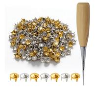 Trimming Shop Tachuelas de punta de corte de diamante de 5 mm con puntas y herramienta de punzón, remaches de metal dorado y plateado para artesanía en cuero, ropa, bolsos, kit de adornos punk, juego