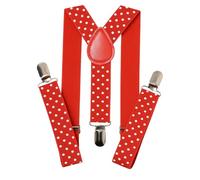 Trimming Shop Tirantes para hombre con clips de metal muy fuertes, tirantes resistentes, talla única para todos los hombres y mujeres, tirantes elásticos ajustables de 25 mm de ancho, Rojo con lunares