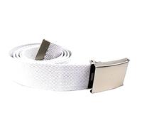Trimming Shop Unisex Banda Cinturón Palmeado Lona Tira Metal Flip Cierre Hebilla Ajustable Estilo Militar Goma Cintura Exterior Utilidad Ropa, 51inch x 3.8cm - Blanco, 51 inch, 129.5 cm
