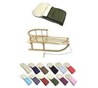 Trineo de madera con respaldo y cuerda de tracción + saco universal de invierno (90 cm), adecuado para portabebés, cochecito, silla de paseo, lana UNI (oliva)