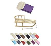 Trineo de madera con respaldo y cuerda de tracción + saco universal de invierno (90 cm), adecuado para portabebés, cochecito, silla de paseo, lana UNI (morado)