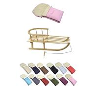 Trineo de madera con respaldo y cuerda de tracción + saco universal de invierno (90 cm), adecuado para portabebés, cochecito, silla de paseo, lana UNI (rosa)