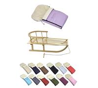Trineo de madera con respaldo y cuerda de tracción + saco universal de invierno (90 cm), adecuado para portabebés, cochecito, silla de paseo, lana UNI (lila)