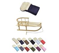Trineo de madera con respaldo y cuerda de tracción + saco universal de invierno (90 cm), adecuado para portabebés, cochecito, silla de paseo, lana UNI (marino)