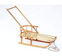 Trineo de madera para niños con respaldo, cuerda y asa deslizante