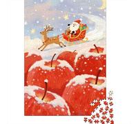 Trineo de Papá Noel Puzzle de 1000 Piezas Puzzle para Adultos Papel Manzanas Rojas Nieve Relajación Decoración Hogar Regalo 70x50cm/1000pcs
