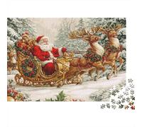 Trineo de Papá Noel Rompecabezas Ilustración navideña Clásico 3 Capas Cartón 1000 PC, Ultra Difícil, Alivio Estrés, Regalo Noche Juego Familiar 38x26cm/1000pcs