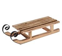 Trineo decorativo de madera veteada con patines de metal, 40 cm, decoración de mesa invernal de Navidad