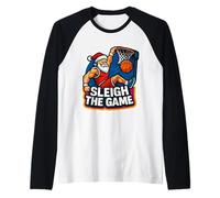 Trineo El Juego Jugador De Baloncesto Navidad Papá Noel Camiseta Manga Raglan