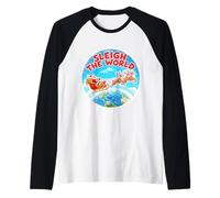 Trineo El Mundo Divertido Papá Noel Navidad Viajero Blog Camiseta Manga Raglan