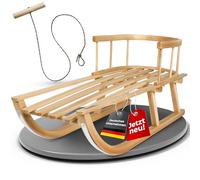 Trineo infantil de 90 cm con respaldo - Trineo de madera de haya maciza - Trineo de nieve Davoser con correa y mango - robustos patines con herrajes de acero de deslizamiento suave