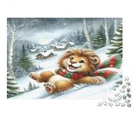Trineo León Invierno 1000Pz Rompecabezas para Adultos León Lindo con Bufanda de Invierno Imposible Difícil Duro y Educativo Desestresante 70x50cm/1000pzs