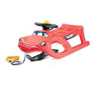 Trineo Zigi-Zet Steering- en forma de coche, con deslizadores de acero y cuerda - con volante y bocina, y pala deslizadora direccionable