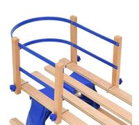Trineo plegable con respaldo, trineo plegable clásico para aventura de invierno, cuerda de tracción, diseño plegable, respaldo protector para niños, beige y azul, madera contrachapada, HDPE, metal