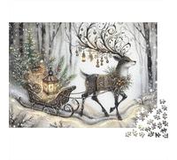 Trineo Reno Invierno Rompecabezas 1000 Piezas Cartón Grueso para Adultos Decoración Pared para Relajarse Mejor Regalo Oferta 52x38cm/1000pcs