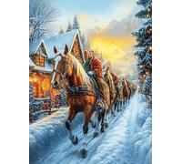 Trineo tirado por caballos en un pueblo nevado Rompecabezas 1000 Piezas Cartón Para Expertos Sueño Mágico de Ciencia Ficción Actividad Familiar Educativa Hobby Colección Reunión Familiar Juegos Regalo