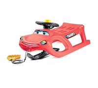 Trineo Zigi-Zet Steering- en forma de coche, con deslizadores de acero y cuerda - con volante y bocina, y pala deslizadora direccionable