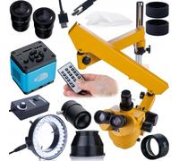 Trinocular Microscopio Rosfix Neptune Pro Orange Pro Set - Microscopio estéreo 7-45x con cámara USB-C 4K, lente 0,5X Barlow, anillo de luz LED 56 LED, montaje en brazo | Laboratorio de electrónica de