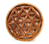Trintura Flor de la Vida Cuadro 20 cm Imagen Energética Madera Hecho a Mano de Acacia Grande Decoración Esotérica Regalo Feng Shui