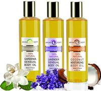 TRIO Aceites de Masaje Hidratantes Nutritivos Gardenia, Lavanda y Nuez de Coco 100% Natural - Relajación y Después del baño 3x 200 ml - made in France