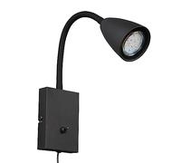 Trio, Aplique, Wanda 1xGU10, max.10,0 W Cuerpo: Metal, estera negra A:8,5cm, A:23,5cm, P:22,0cm Interruptor,Flexible,Montaje de la pared,IP20,Sin bombilla,FLEXConnect