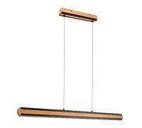 Trio, Colgante, Deacon incl. 1 x LED,SMD,42,0 Watt,2700-6000K,5000 Lm. Metal, estera negra, Cuerpo: Madera natural, natural A:110,0cm, L:6,0cm, A:150,0cm Regulador con sensor,Color de luz regulable
