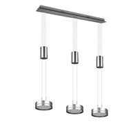 TRIO, Colgante, Franklin incl. 3 x LED,SMD,9,0 Watt,3000K,1050 Lm. Plástico, Blanco, Cuerpo: Aluminio pintado, Níquel mate A:85,0cm, L:14,0cm, A:150,0cm Altura regulable,Regulable mediante interruptor