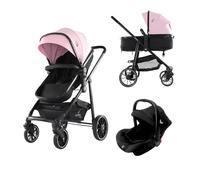 Trío Convertible 3 en 1 DUBAI 2 - Silla de Paseo con Capazo Transformable y Silla de Auto Grupo 0+, Plegado Fácil, Compacto y Ligero, Desde Recién Nacido hasta 22 kg - Rosa Asalvo