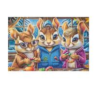 Trío de Conejos y Ardillas Flores Puzzles 1000 Piezas DIY Creativo Personalizable Rompecabezas Familiar para Toda La Familia Juguete Educativo Aliviar Estrés Decorativo 1000 PCS