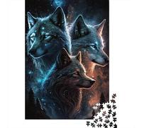 Trío de Lobos Místicos Puzzle para Adultos Puzzle de 1000 Piezas Papel Estilo Bosque Nocturno Concentración Relajación Regalo Decoración Hogar 38x26cm/1000pcs