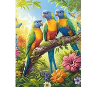 Trío de Loros en un Jardín de Flores Tropicales Rompecabezas 1000 Piezas Cartón Resistente Para Toda La Familia Mascota de Vida Silvestre Cute Diversión Familia Reducir Estrés Mejor Valorado Detalle D