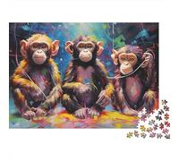 Trío de Monos Colorido Rompecabezas 1000 Pieza Rompecabezas Sostenible para Adultos Adolescentes Tres Monos Coloridos Premium 100% Tablero Reciclado Gran Regalo Desafiante Colorido 100% Re