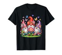 Trío de tres gnomos caprichosos flores y mariposas en flor Camiseta