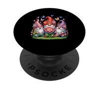 Trío de tres gnomos caprichosos flores y mariposas en flor PopSockets PopGrip Adhesivo