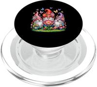 Trío de tres gnomos caprichosos flores y mariposas en flor PopSockets PopGrip para MagSafe