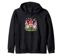 Trío de tres gnomos caprichosos flores y mariposas en flor Sudadera con Capucha