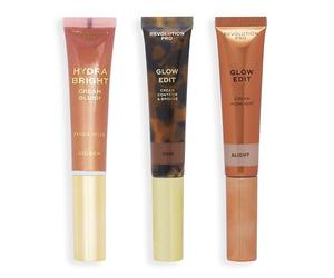 Trío de Varitas Cremosas para el Rostro Revolution Pro, Set de Maquillaje en Crema para Contorno, Colorete e Iluminador, Vegano y Sin Crueldad, Oscuro, 1x12ml, 2x15ml