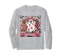 Trio Fantasma Rosa de Halloween Estampado a Cuadros Calabazas otoño Manga Larga