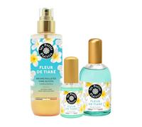 Trío Flor de Tiaré, eau de toilette 110ml y 30ml + bruma corporal 200ml, perfume mujer floral y exótico, cofre regalo, Fabricado en Francia